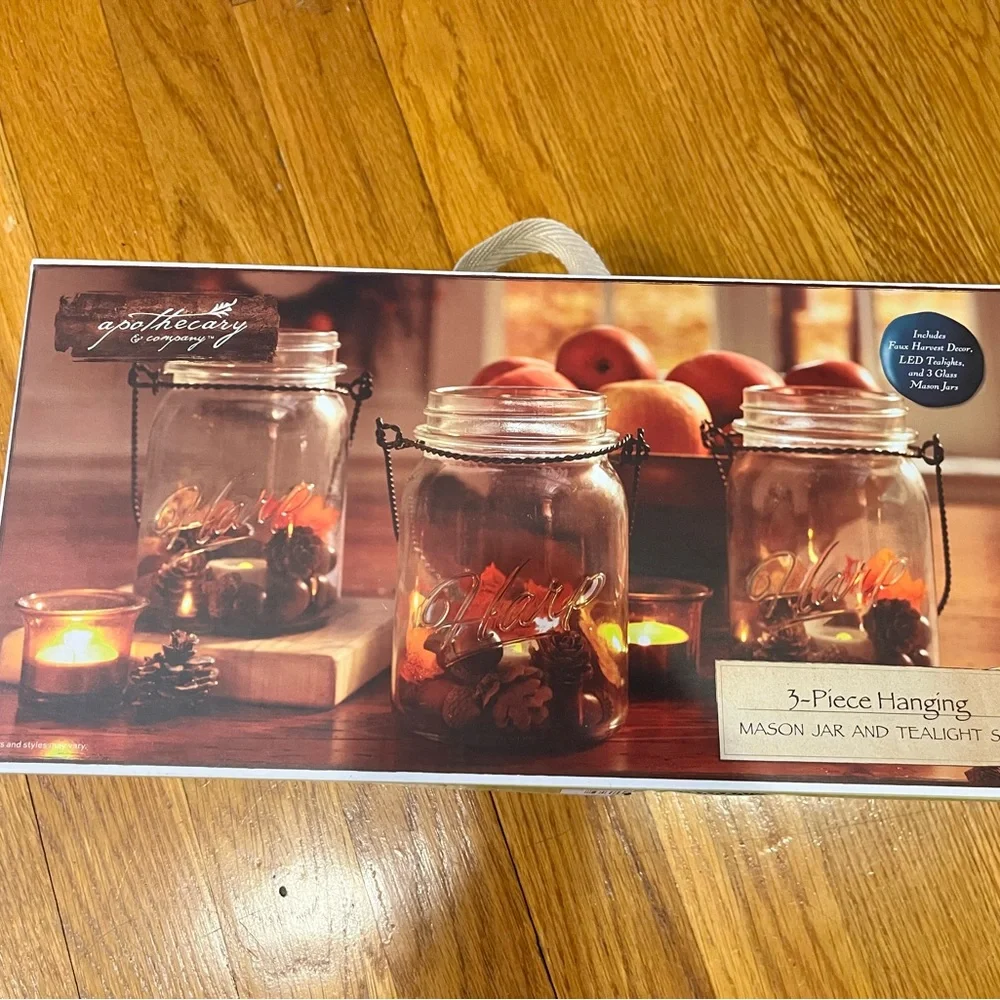 Apothecary & Company 3-Piece Hanging Mason Jar and Tealight Set